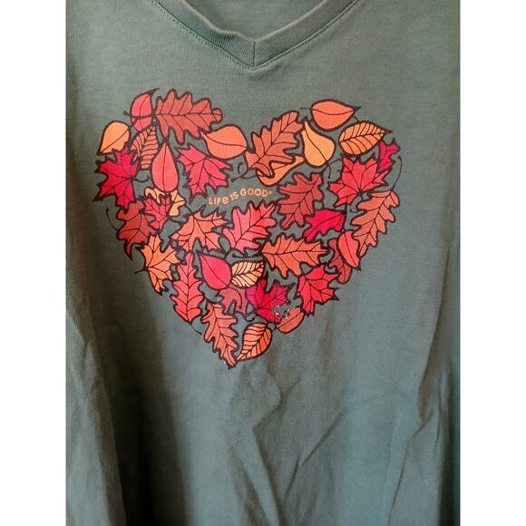 Life is Good Autumn Leaves in Heart Shape Crusher Green Tee - Picture 5 of 6